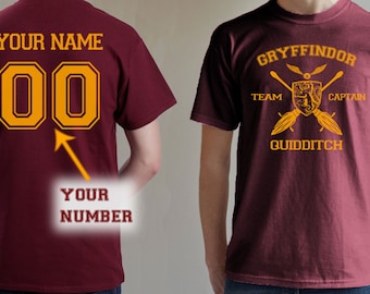 Gryffindor shirt Team Captain Quidditch tshirt Customize name and number Unisex S - XXL