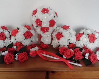wedding flower package coral & white soft touch roses teardrop bouquet bridesmaids bouquet bridesmaid wand wedding flowers soft touch roses