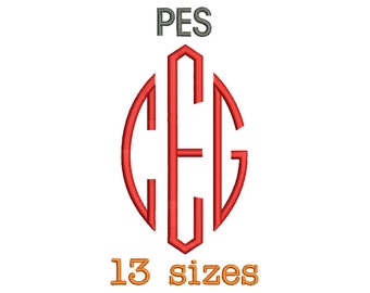 Classic Oval Monogram Font Embroidery Fonts - 13 Size Monogram Fonts PES File Format Machine Embroidery Font Design - Instant Download