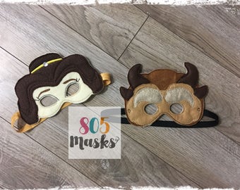 Beauty and the Beast Inspired Masks, Belle Mask, Beast Mask, Princess Mask,Kids Masks, Kids Costumes, Belle Birthday, Halloween costume
