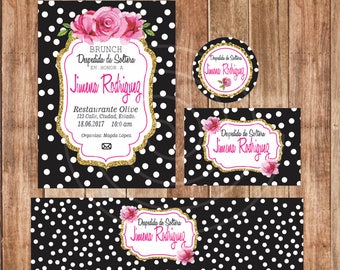 Kit invitation Despedida de Soltera printable, Baby Shower, birthday, Glitter, roses and Kate Spade.