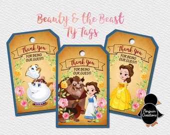 Beauty and the Beast Thank You Tags. Princess Birthday Party. Party Supplies. Baby Shower. DIGITAL FILE