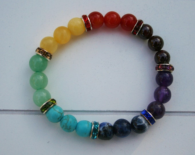 One Charkra Bracelet, Chakra Jewelry, Cute Chakra Jewel, All Chakras, Yoga Gift, Yoga Jewelry, 8MM Beads, Chakra Stones, Chakra Gift