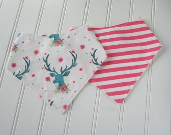 Deer Baby Bib | Bandana Bib | Floral Deer Bib | Girl Baby Bibs | Drool Bibs | Spring Deer | Baby Gifts