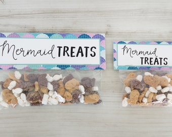 Mermaid Treat Bag Topper, Mermaid Party, Mermaid Party Favor, Under the Sea, Ocean Party, Sea Shells, Pool Party, Favor Topper- SET OF 12