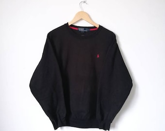 On Sale!! Vintage 90s POLO Ralph Lauren Small Logo Jumper Sweatshirt Black Colour Streetwear Celebrity Fashion Size M
