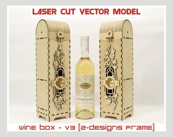 Wine box, Wood wine box, Plywood wine box, Laser cut vector model, Instant download, Wine box - V3