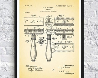 Gillette Razor print patent art print vintage antique print wall art print home decor bath room decor poster man gift 8x12 12x16