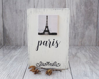 Paris Sign - Rustic Sign - Distressed Sign - Fabric and Wood Sign