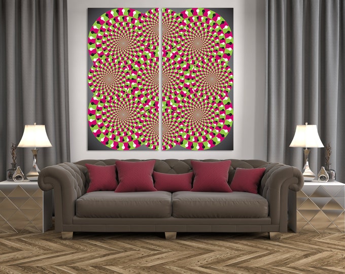 Large fractal canvas wall art, optical illusion art, optical illusion print, mandala wall art, psychedelic wall art, 3d art, visionary art