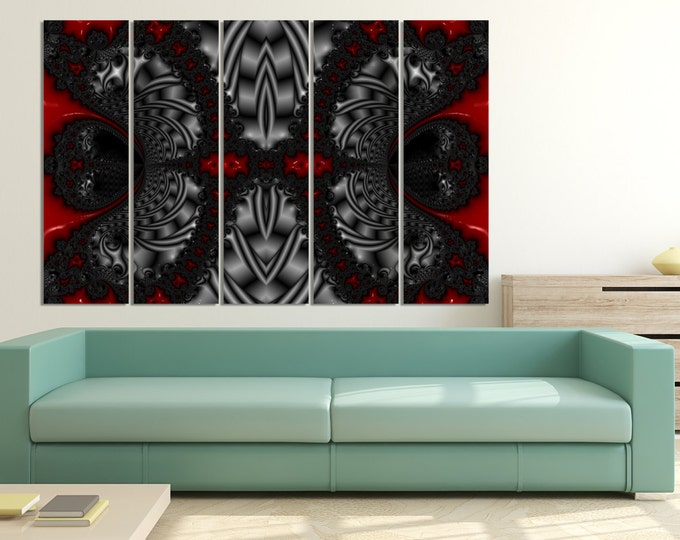 Large black and red fractal wall art, abstract red and black print, fractal canvas art, psychedelic decor, red modern art