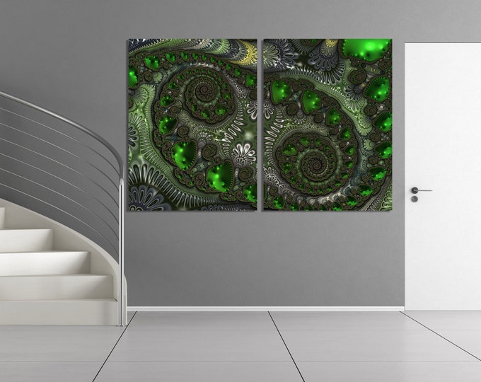 Large Dark Green fractal wall art, dark green abstract wall art, green modern art, contemporary art, abstract wall art