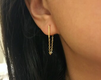 Gold bar earrings gold chain earrings minimalist earrings