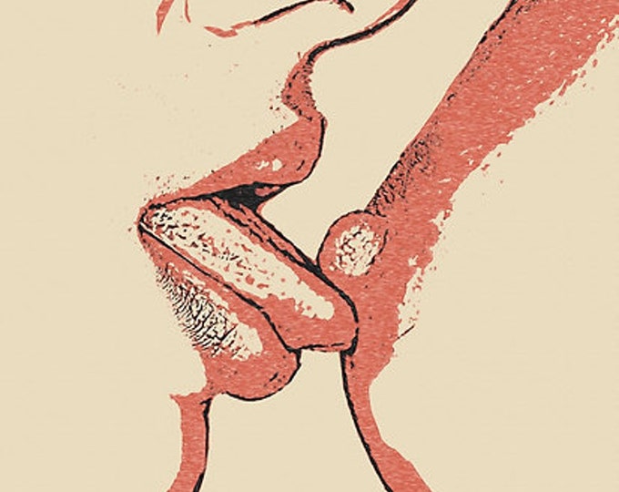 Erotic Art 200gsm poster - Tease, comfort, bite? 2, Sexy lesbians artwork, sensual girls naughty play, kinky conte print, High Res at 300dpi