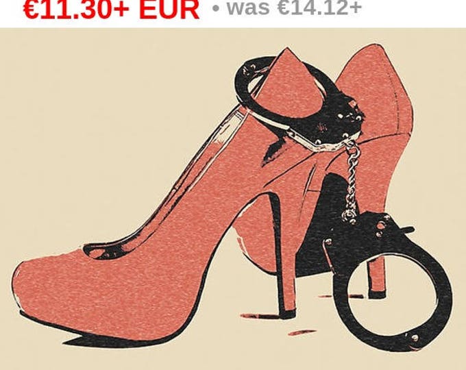 Erotic Art 200gsm poster - Dirty Girls, Naughty Toys, Kinky Play, red heels and cuffs bdsm, bondage art, hot conte style prin...