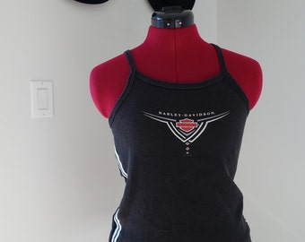 90s Harley Davidson Tank Top Black Honolulu HI Pacific Spaghetti Strap Cami Logo Motorcycles Biker Chick Stripe Camisole 80s Women's Small S