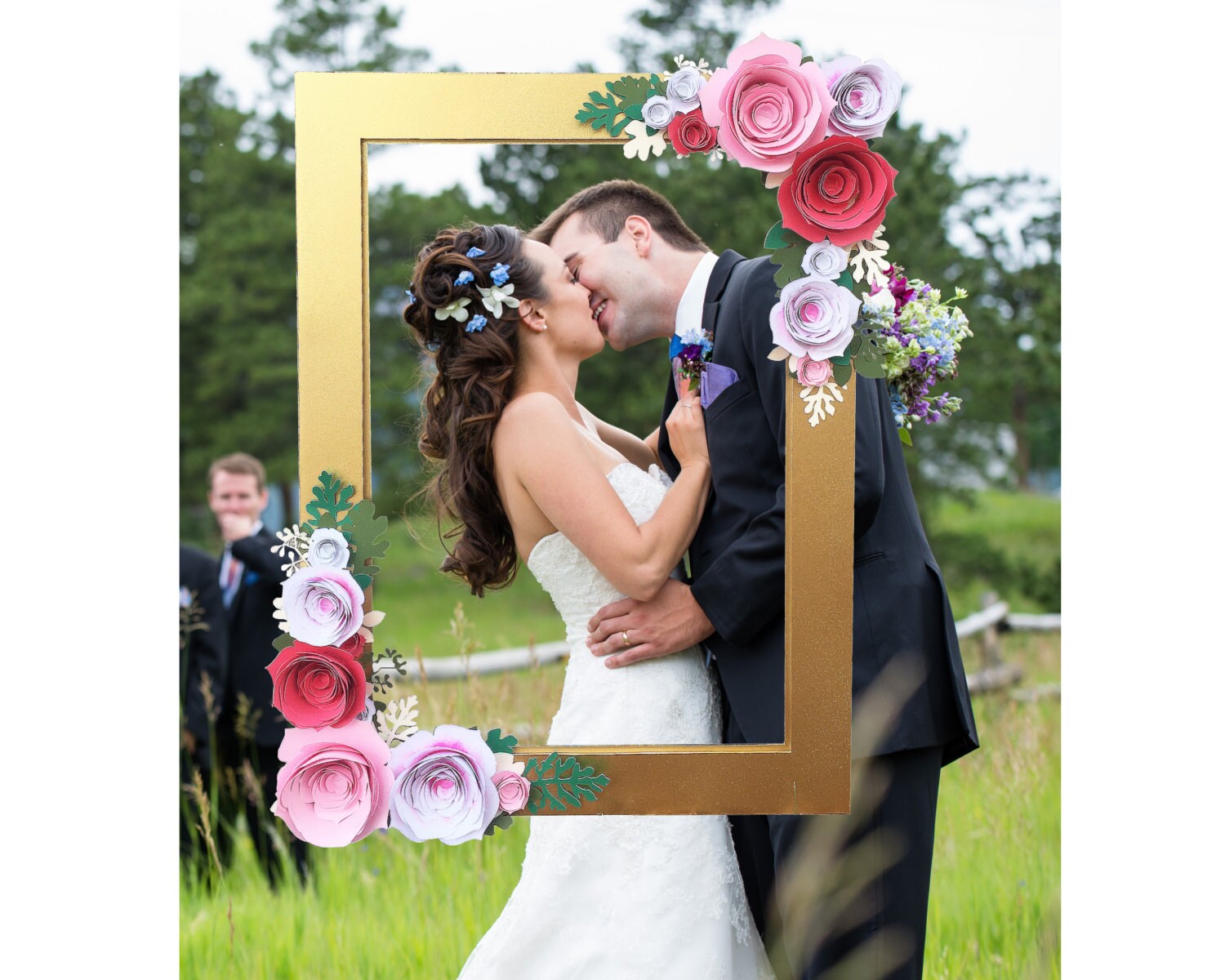 Gold Floral Frame booth prop 3D flower bouquet style