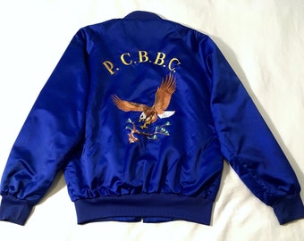 Sukajan Embroidered Souvenir Club Jacket Blue Large Made in USA