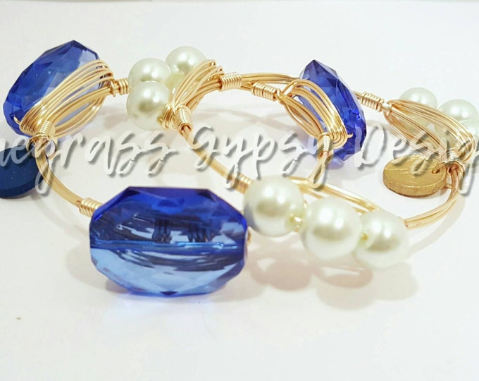 University of Kentucky, blue Wire Wrapped Bangle, UK Bracelet, Bourbon and Boweties Inspired