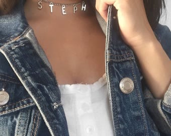 Name Choker|| Choker with Name|| Name Necklace|| Silver Name Choker|| Personalized Choker|| Custom Name Choker|| Custom Name Charm Choker