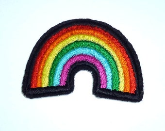 Rainbow with Black Border Iron on Patch - H099