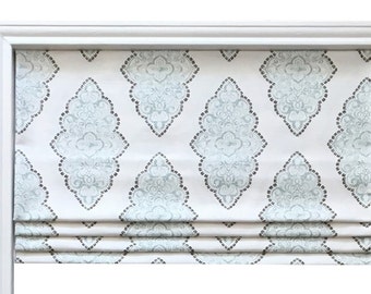 Faux(Fake) Flat Roman Shade Valence/Blue Premier Prints Monroe Snowy/ Custom Sizing/Kitchen Bedroom Bathroom Valence