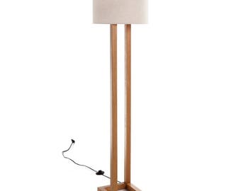 Woodymood Parallel Floor Lamp-Cream, Walnut Wood
