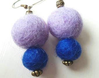 Blue And Purple Felted Earrings