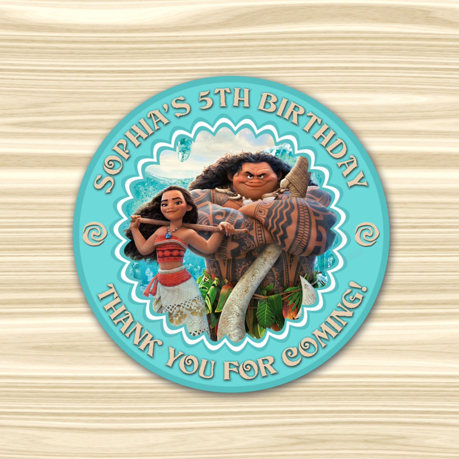 Moana Favor Tag. Moana Thank You Sticker. Moana Thank You Tag.