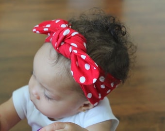 Baby Headband - Top knot Headband - Toddler Headband - Polka Dot - Red headband