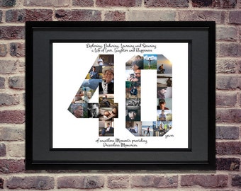 40th Birthday / Anniversary Photo Collage - 40th Birthday Centerpiece - 40th Birthday Gift - 40th Anniversary Gifts - Custom Photo Collage