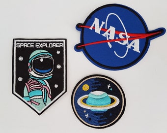 Nasa Space Explorer astronaut & Planets 3 pack Iron On Patch Sew On Transfer Badge's