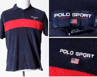 Men's Vintage Polo Sport Shirt Velour Terry Ralph Lauren - 90's Retro Large L