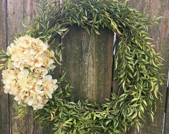 Front Door Wreath-Summer Wreath-Hydrangea Wreath-Everyday Wreath-Farmhouse Decor-Natural Floral Wreath-Summer Door Wreath-Greenery Wreath