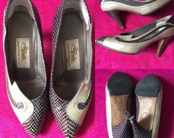 Vintage Penata Italian Leather Snakeskin Heels - UK Size 3.5/EU 36/US Size 6