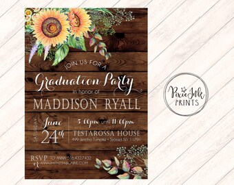 Rustic Graduation Party Invitation, Wood Graduation Invitation, Wood Background Invite, Class of 2017 Graduation Invitation, Grad Printable