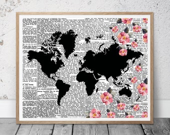 Wall Art World Map floral world map | etsy Wall Art World Map floral world map | etsy