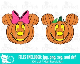 Mickey and Minnie Pumpkin Face SVG, Halloween Pumpkin SVG, Disney Digital Cut Files in svg, dxf, png and jpg, Printable Clipart