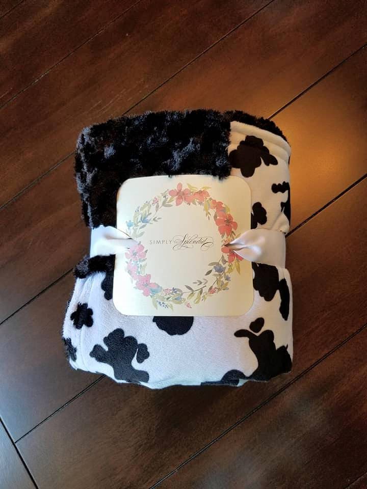 Minky Blanket Cow Print Black Rose Cuddle Swirl Baby