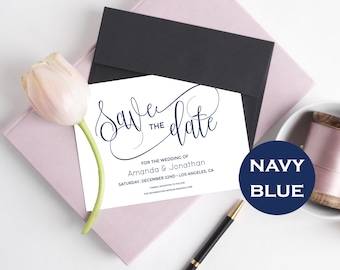Navy Save The Date Wedding - Simple Save the date PDF Instant Download - Navy Bllue - Save the date Downloadable wedding #WDH0272