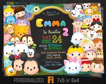 Tsum Tsum Invitation, Tsum Tsum Birthday Party, Disney Cartoon, Disney Tsum, Donald, Mouse, Kitty, Personalized, Printable, Digital File
