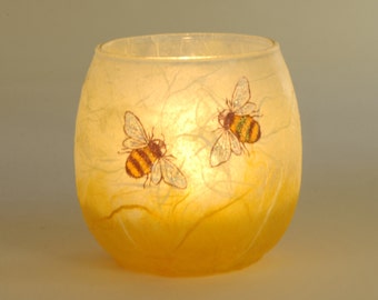 Bee candle holder small-lovely gift - decorated strawsilk glass candles