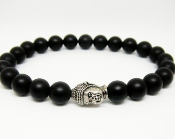 Buddha bracelet for mens Buddah Black bracelet Black onyx bracelet Yoga jewelry Yoga gift for men beaded bracelet for men stretch bracelet