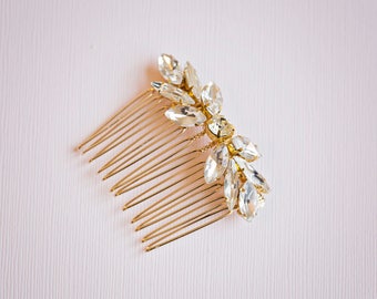 Bridal hair comb, Bridal Headpiece, Gold bridal hair comb, Crystal leaf hair comb, Gold hair comb, Gold Hair vine, Gold headpiece