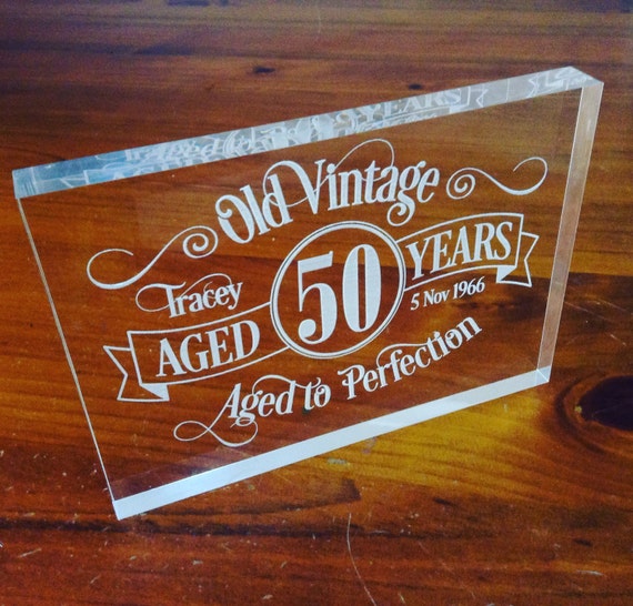 Personalised 50th Birthday Laser Engraved Acrylic Block