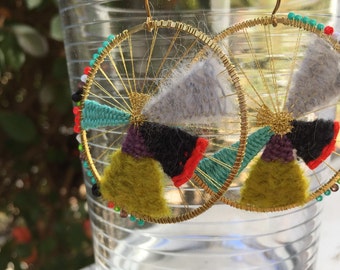 SLICE of the PIE: asymmetrical hand-woven fiber statement earrings