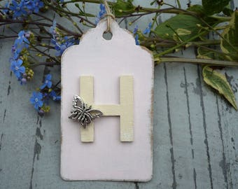 Pink gift tag with personalised initial-gift tag-hang tag-gift wrap-x1