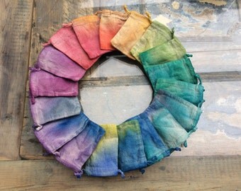 10 handdyed cotton-linen bags