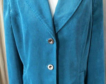 Vintage Blue Corduroy Jacket Blazer Turquoise Cord Large Size SALE