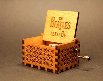 Engraved wooden music box The Beatles Let It Be